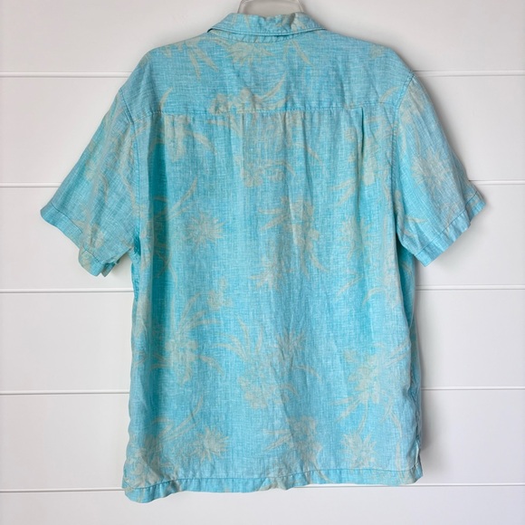 Tommy Bahama Aqua Blue Linen Island Modern Fit Button Down Shirt Mens Large - Picture 12 of 13